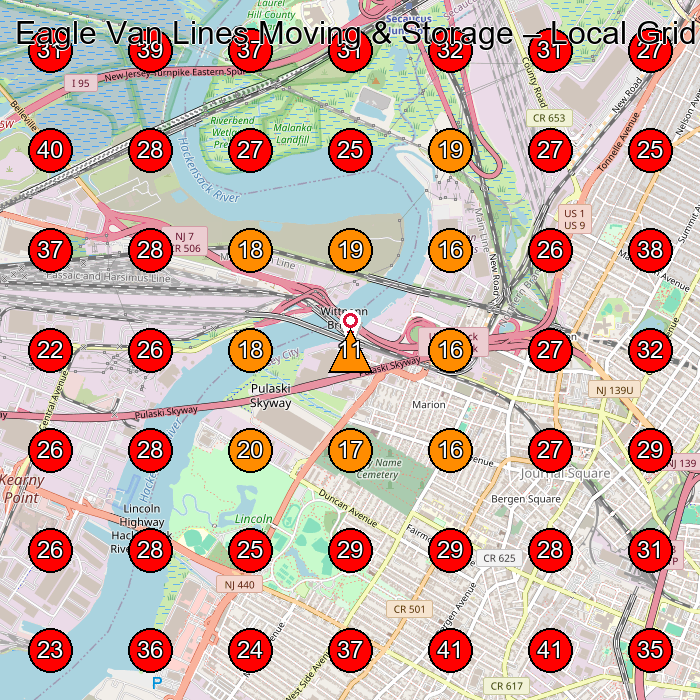 Eagle Van Lines Moving & Storage GeoGrid visibility map for Industrial Design Company in Jersey City